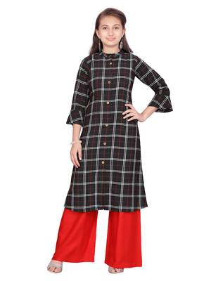 Black embroidered cotton girls-top-bottom 1