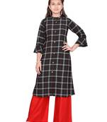 Black embroidered cotton girls-top-bottom