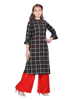 Black embroidered cotton girls-top-bottom 2