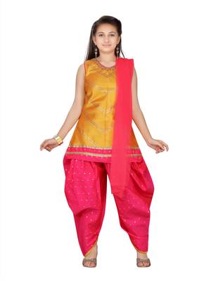 Yellow plain pure silk girls-top-bottom 1