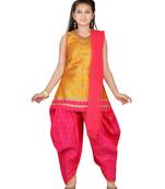 Yellow plain pure silk girls-top-bottom