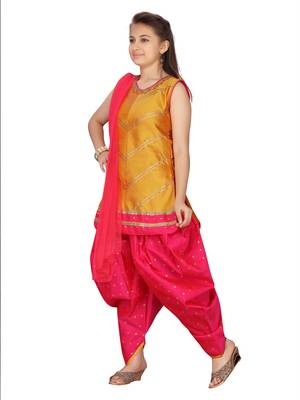 Yellow plain pure silk girls-top-bottom 3