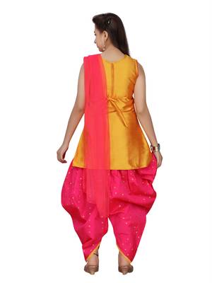 Yellow plain pure silk girls-top-bottom 4