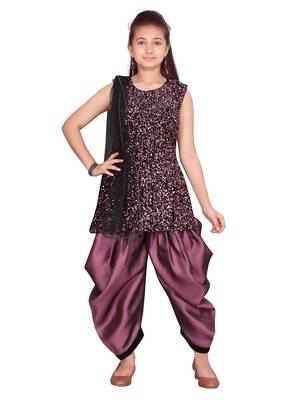 Purple hand woven velvet girls-top-bottom 1