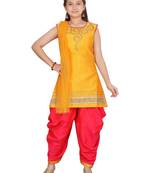 Yellow embroidered pure silk girls-top-bottom