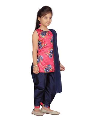 Pink plain pure silk girls-top-bottom 2