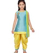 Turquoise hand woven cotton girls-top-bottom
