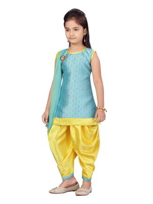 Turquoise hand woven cotton girls-top-bottom 2