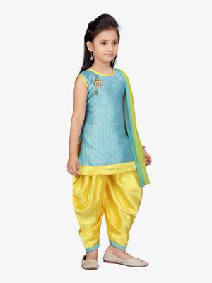 Turquoise hand woven cotton girls-top-bottom 3