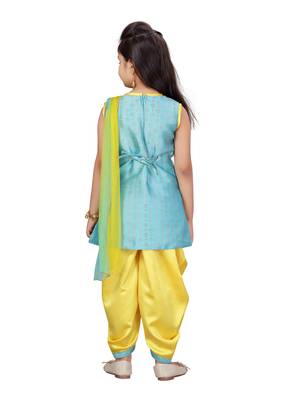 Turquoise hand woven cotton girls-top-bottom 4