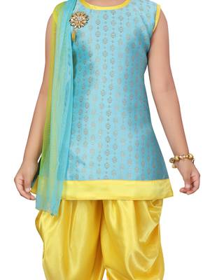 Turquoise hand woven cotton girls-top-bottom 5