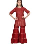 Maroon printed pure cotton girls-top-bottom