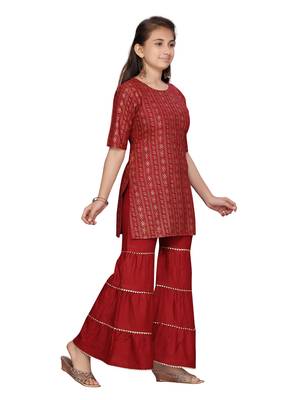 Maroon printed pure cotton girls-top-bottom 2
