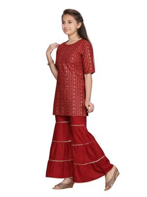 Maroon printed pure cotton girls-top-bottom 3
