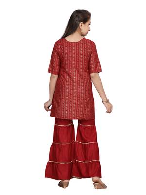 Maroon printed pure cotton girls-top-bottom 4