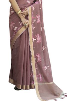Purple embroidered linen saree with blouse 2