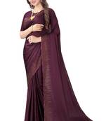 Purple plain satin saree with blouse