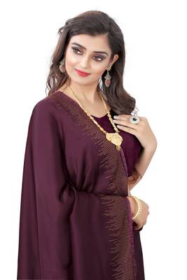 Purple plain satin saree with blouse 2