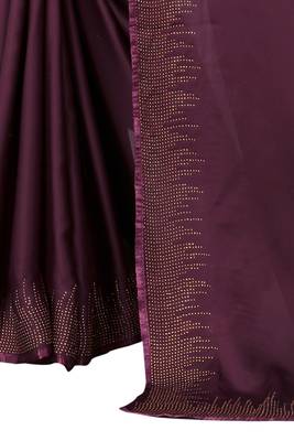 Purple plain satin saree with blouse 3