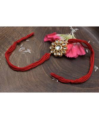 Kundan floral  Red Gold Tone Kundan Rakhi 1
