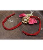 Kundan floral  Red Gold Tone Kundan Rakhi