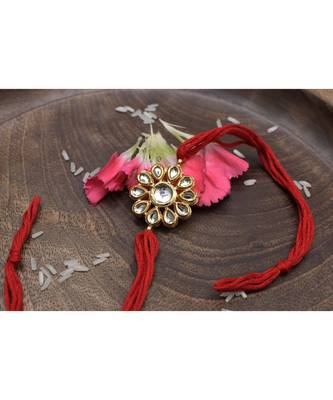 Kundan floral  Red Gold Tone Kundan Rakhi 2