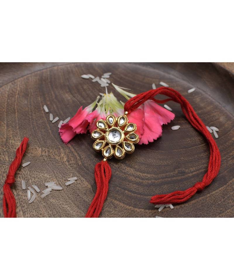 Kundan floral  Red Gold Tone Kundan Rakhi