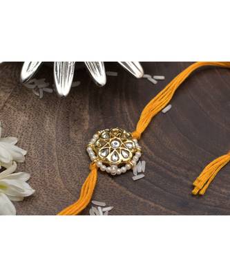 Gold Tone Kundan pearl Rakhi 1