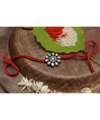 Silver floral Kundan rakhi 1