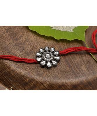 Silver floral Kundan rakhi 2