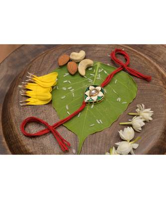 Green Meenakari Kundan Gold Tone Kundan Rakhi 1