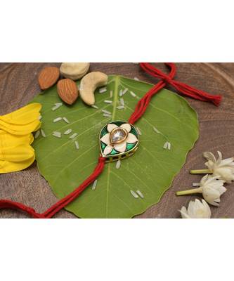 Green Meenakari Kundan Gold Tone Kundan Rakhi 2