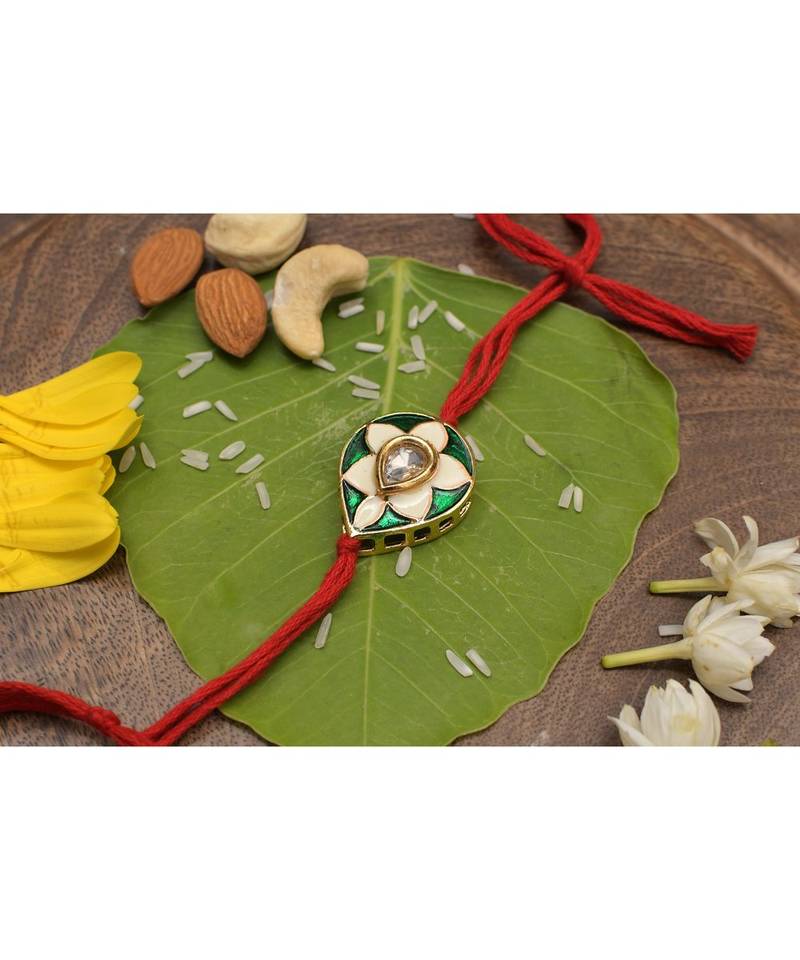 Green Meenakari Kundan Gold Tone Kundan Rakhi