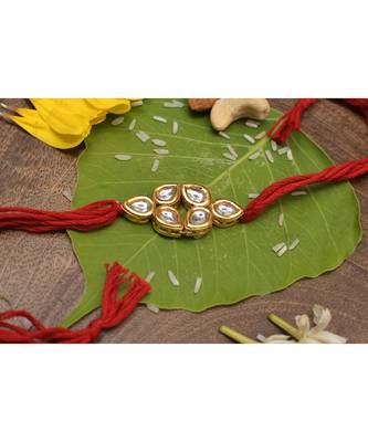 Red Gold Tone Kundan Rakhi 2