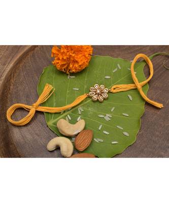 Yellow Gold Tone Floral Kundan Rakhi 1