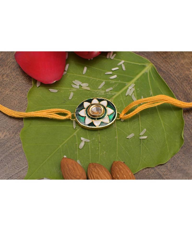 Green Meenakari Kundan Gold Tone Kundan Rakhi