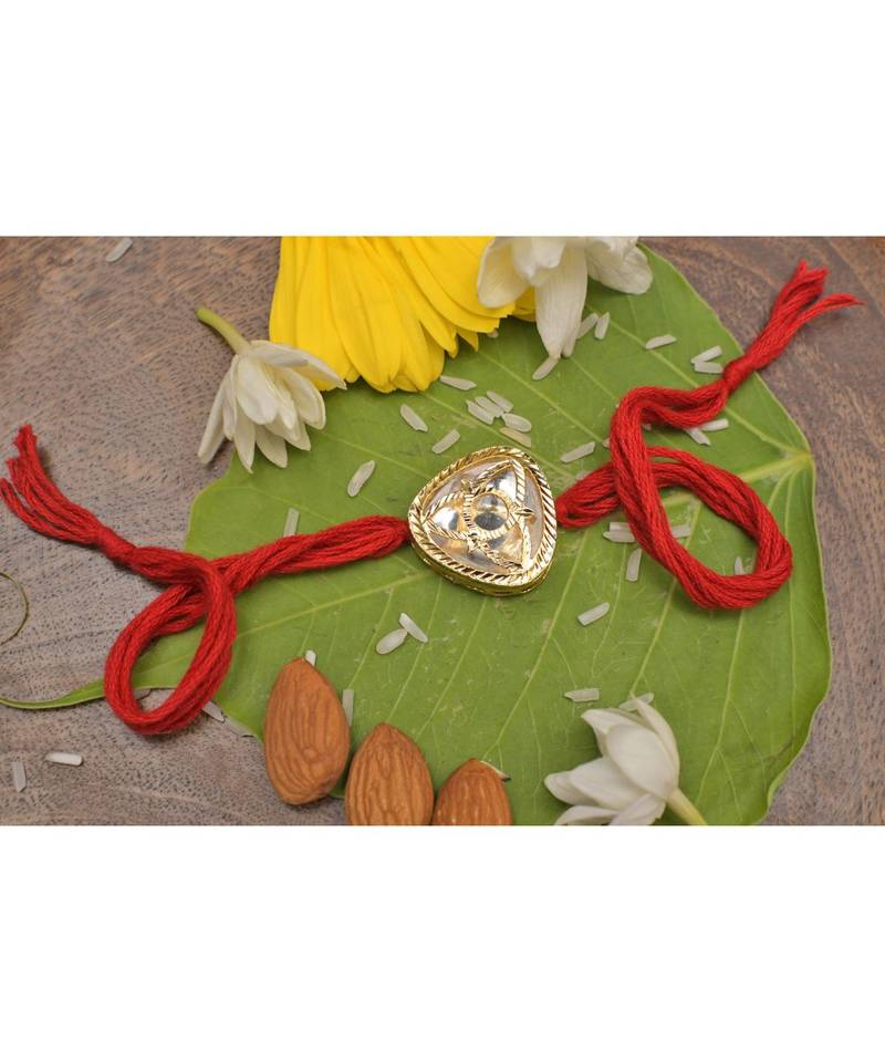 Red Gold Tone Kundan Rakhi
