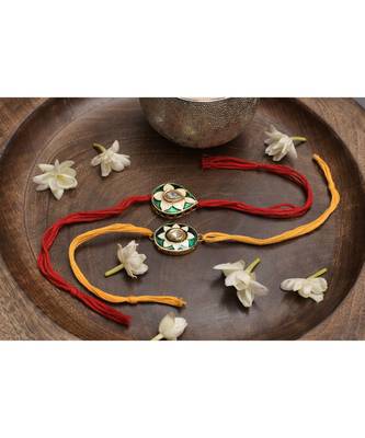 Meenakari Handmade Kundan rakhi  Set of 2 2