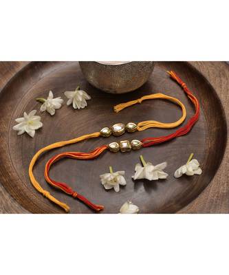 Gold tone kundan rakhi  Set of 2 1