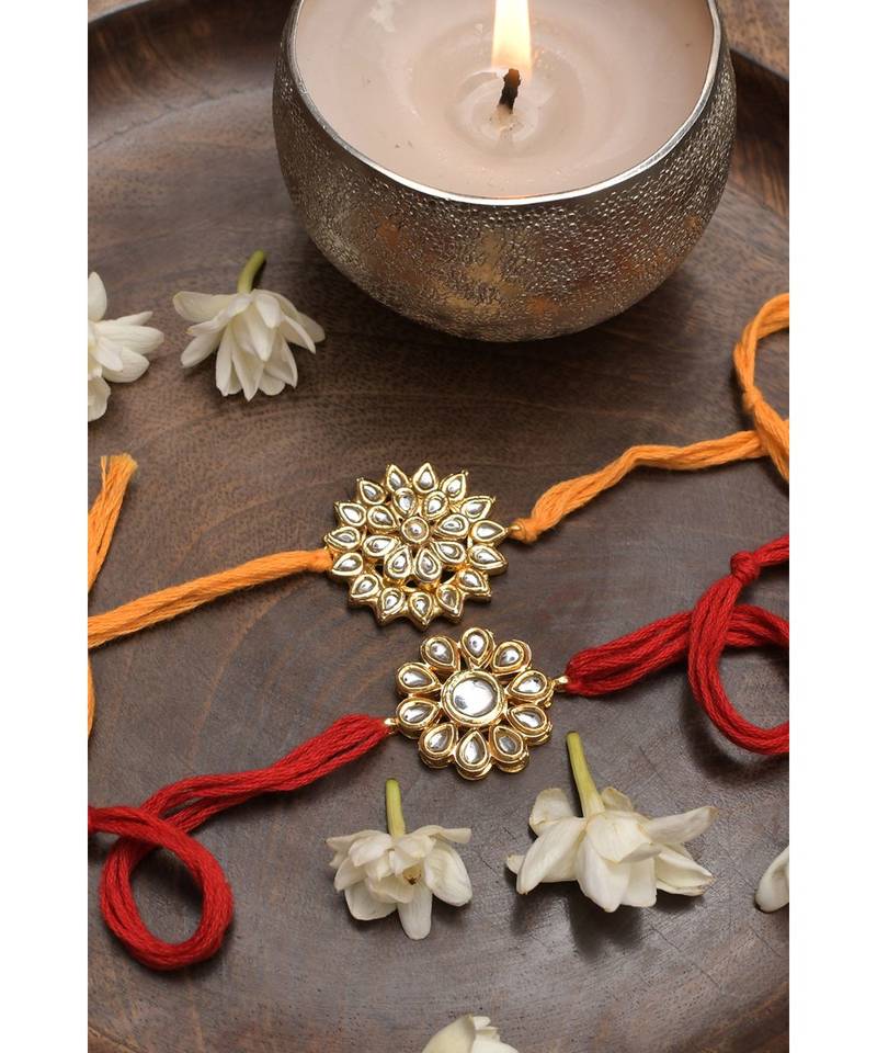 Kundan floral rakhi  Set of 2
