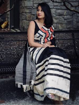 Multicolor printed cotton saree with blouse 1