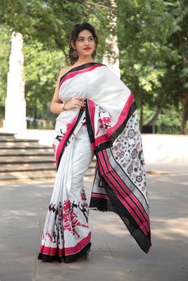 Multicolor printed cotton saree with blouse 1