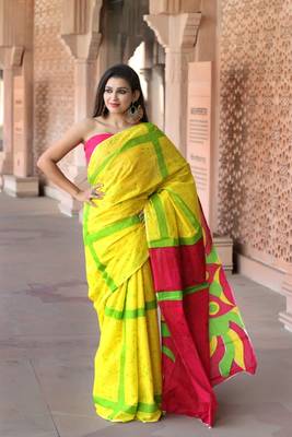 Multicolor printed cotton saree with blouse 1