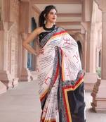 Multicolor printed cotton saree with blouse