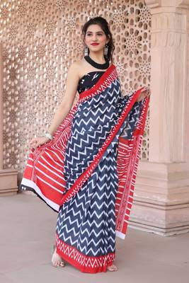 Multicolor printed cotton saree with blouse 1
