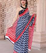 Multicolor printed cotton saree with blouse
