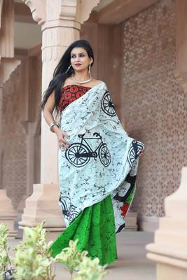 Multicolor printed cotton saree with blouse 1