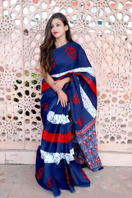 Multicolor printed cotton saree with blouse 1