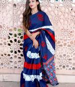 Multicolor printed cotton saree with blouse
