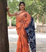 orange printed cotton saree with blouse